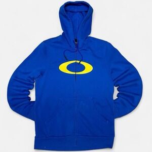 Y2K navy blue and yellow Oakley hoodie